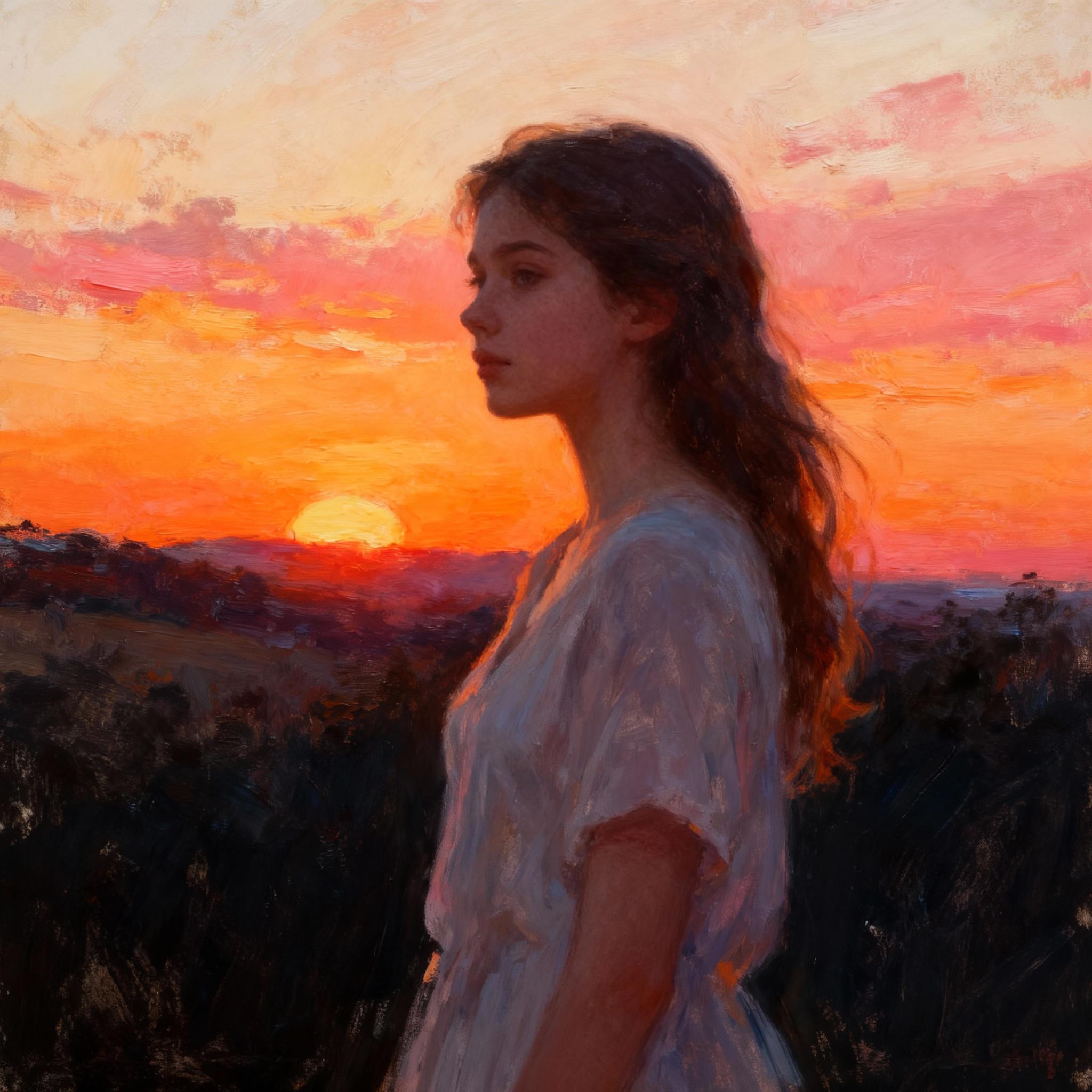A Beautiful girl, by the sunset.